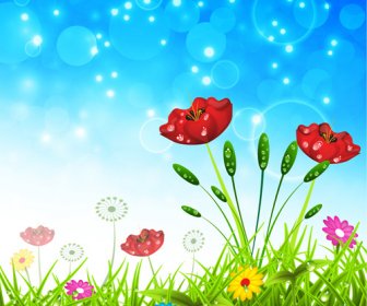 Spring Colored Flower With Halation Background Vector