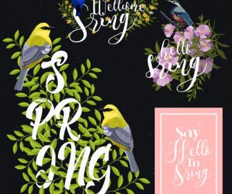 Весенний дизайн элементы птиц цветы иконы классический дизайн