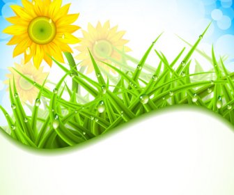 Spring Flower With Grass Art Background