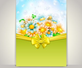 Spring Flowers With Bow Card Vector