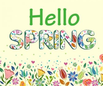 Spring Poster Colorful Flowers Texts Sketch