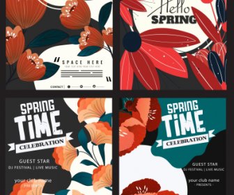Poster Mùa Xuân Mẫu Hoa Trang Trí Thực Vật đầy Màu Sắc Cổ điển