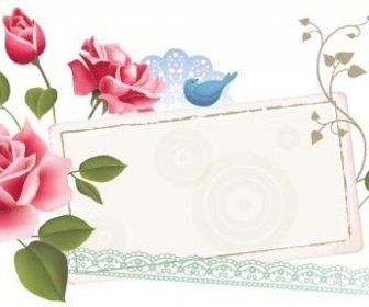Primavera Rosa Fiore Vintage Greeting Card Vettoriale