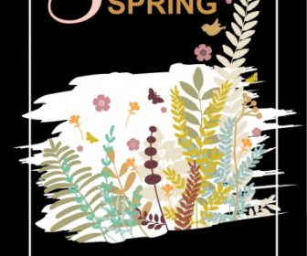 Frühling Verkauf Banner Bunte Flache Natur Elemente Dekor