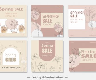 Spring Sale Banner Templates Classical Handdrawn Floral Sketch