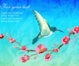 Spring Template With Bird And Flowers Illustration