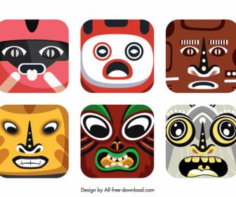 Square Masks Templates Colorful Decor Emotional Sketch