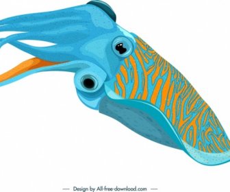 Icono De Calamar Diseño 3D Azul Amarillo