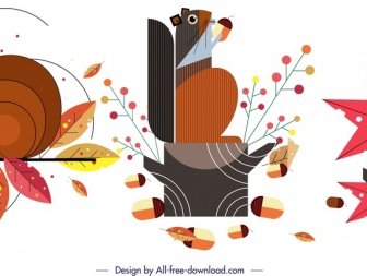 松鼠动物图标古典色彩缤纷的平面设计
