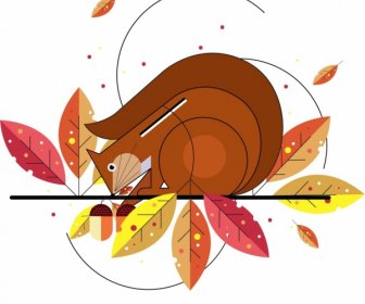 Squirrel Animal Painting Colorful Flat Design