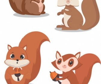 écureuil Icônes Cute Cartoon Caractères Couleur Design
