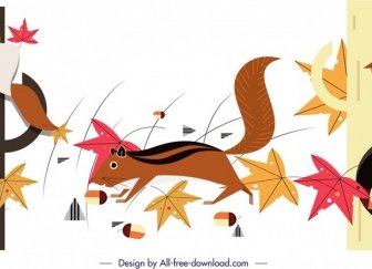 Squirrels Animals Painting Colorful Cartoon Sketch