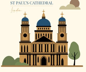 st pauls cathedral advertising poster flat classical design symmetric sketch