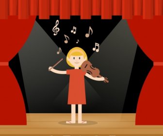Stage Design Template Red Curtain Decoration Violinist Icon