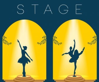 Bühne Designikonen Vorlage Glänzende Gelbe Dekoration Ballerina