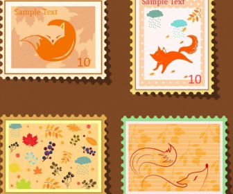 郵票範本收集野生動物狐狸圖標裝潢