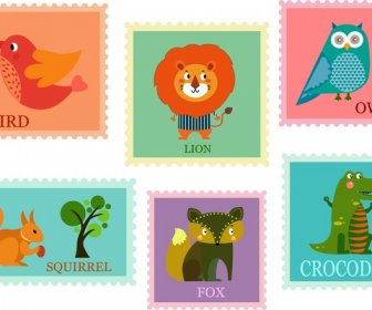 Stamps Collection Design With Cute Animals Background