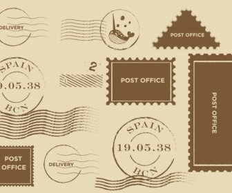 Stamps Collection Retro Flat Design Various Shapes Isolation