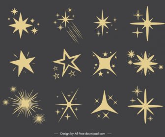 Stars Icons Dynamic Sparkling Shapes Classic Flat Design