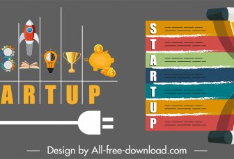 Startup Infographic Templates Colorful Flat Symbols Sketch
