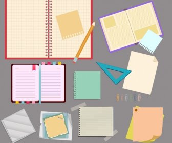 Alat Tulis Desain Elemen Notebook Pensil Penguasa Klip Ikon