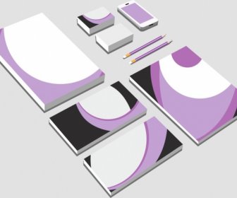 Briefpapier Icons 3d Moderne Weiße Violett Mockup-Design