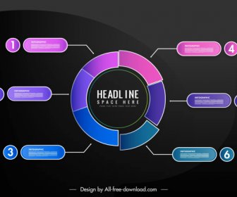 Statistic Infographic Template Circle Sections Layout Modern Dark