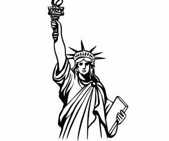 Ícone Do Sinal Da Estátua Da Liberdade Esboço Plano Preto Branco Desenhado à Mão