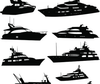 Steamship With Yacht Silhouette Vector
