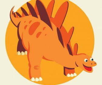 Stegosaurus Dinosaur Icône Mignon Dessin Animé Caractère Orange Décor