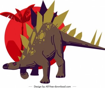 Stegosaurus Dinosaurus Ikon Kartun Klasik Gelap Sketsa