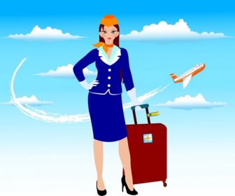 Stewardess Symbol Bunten Himmel Fliegen Flugzeug Hintergrund