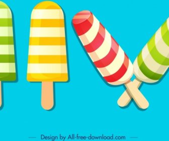 Stick Ice Cream Icons Colorful Modern Stripes Decor