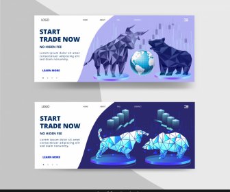 Stock Exchange Trading Banner Low Polygonal Bear Bull Sketch