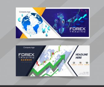 stock exchange trading banner robot earth currency elements decor