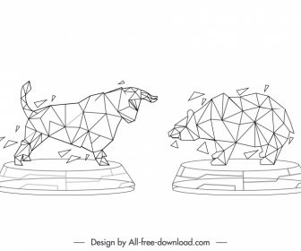 Stock Trade Sign Icons Dynamic Low Polygonal Bear Bull Sketch