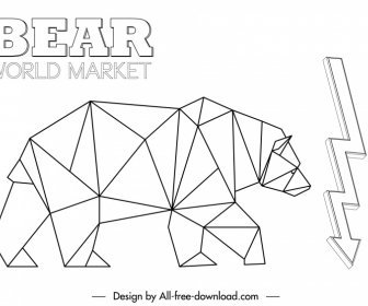 Stock Trading Design Elements Low Polygon Bear Thunderbolt Outline