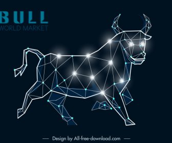 Aktienhandels-Designelemente Niedriges Polygon-Büffelsymbol Funkelnder Lichteffekt