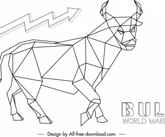 Elementos De Design De Negociação De Ações Baixo Polígono Bull Thunderbolt Esboço