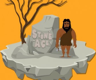 Stone Age Background Rock Human Icon Cartoon Design
