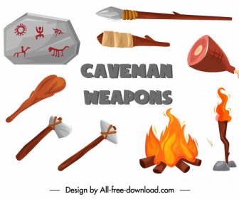 Steinzeit Design Elemente Werkzeuge Essen Feuer Skizze