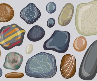 Los Iconos De Piedra Colección Plana Brillante Colorido Formas