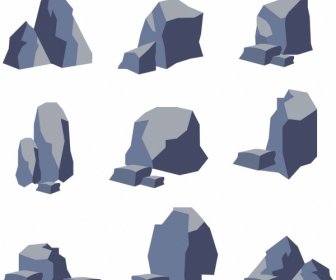 Stone Icons Collection 3d Shapes Sketch