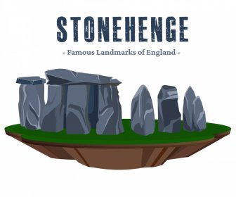 Stonehenge Famoso Hito En El Turismo Del Reino Unido Banner Publicitario Clásico 3D Rocks Boceto