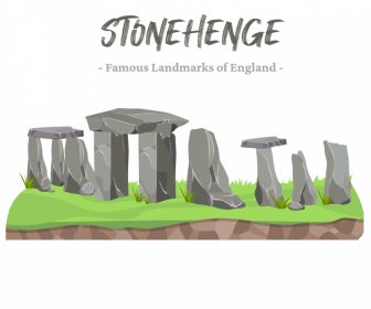 stonehenge famous landmarks of england advertising poster flat classic sketch