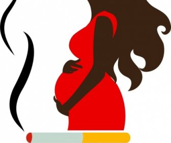 Smettere Di Fumare Poster Donna Incinta Silhouette Disegno Icone