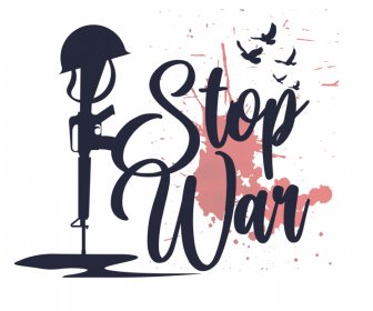 Spanduk Stop War Desain Datar Dinamis Dekorasi Merpati Senjata