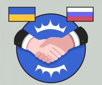 Parar O Modelo De Logotipo De Guerra Aperto De Mão Plano Russo Ucraniano Bandeiras Esboço