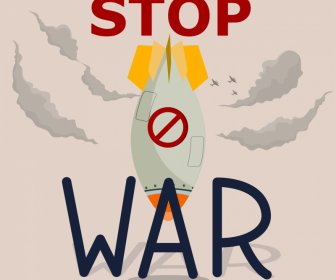 Stop War Poster Template Bomb Smoke Aircrafts Sketch
