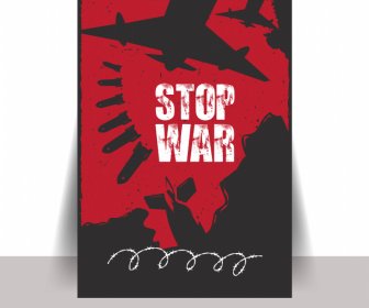 중지 전쟁 포스터 템플릿 어두운 평면 실루엣 전쟁 요소 스케치